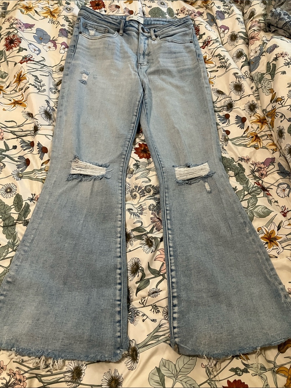 BKE Light Blue Distressed High Rise Flared Jeans